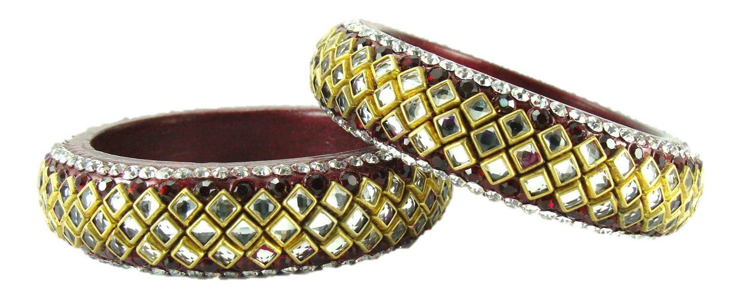 sukriti designer kundan maroon lac bangles for women - set of 2