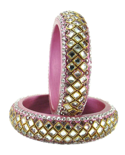 sukriti designer kundan mauve lac bangles for women - set of 2
