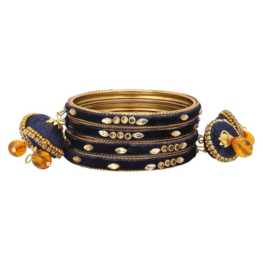 sukriti designer silk thread tassel latkan velvet navy-blue bangle for girls & women–set of 4