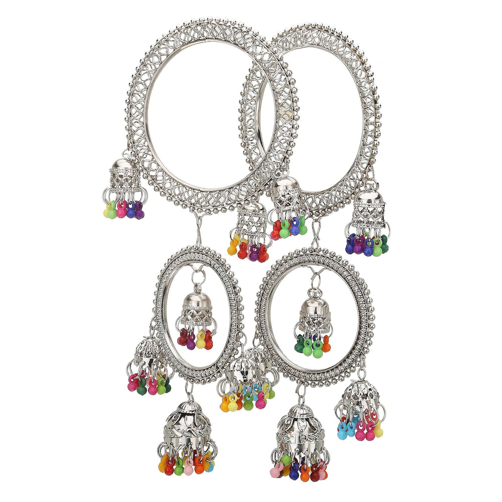 sukriti designer stylish ethnic jhumki tassel latkan oxidized bangles for girls & women - set of 2
