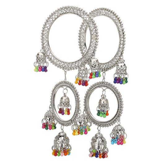 sukriti designer stylish ethnic jhumki tassel latkan oxidized bangles for girls & women - set of 2