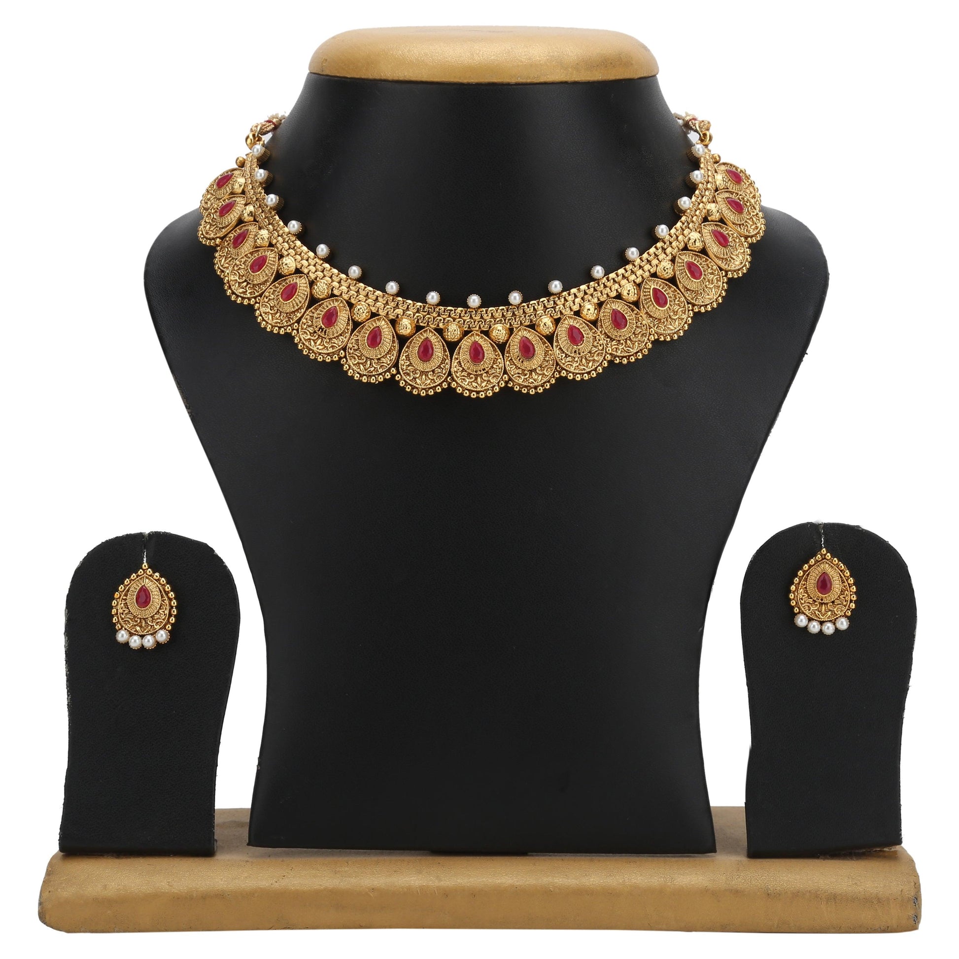 sukriti ethnic gold plated rubi earring necklace set jewelry for girls & women