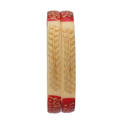 sukriti ethnic rajputi golden brass design seep acrylic kada bangles for women - set of 2