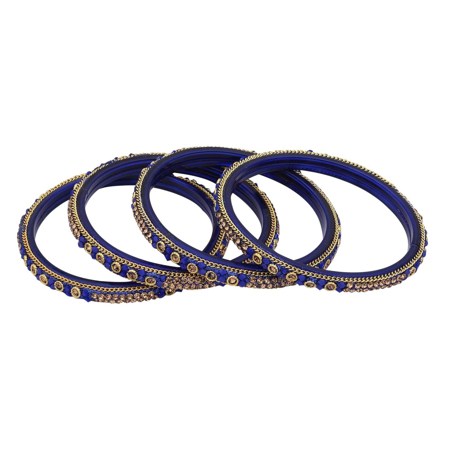sukriti handcrafted glossy zircon crystal glass blue bangles for women – set of 4