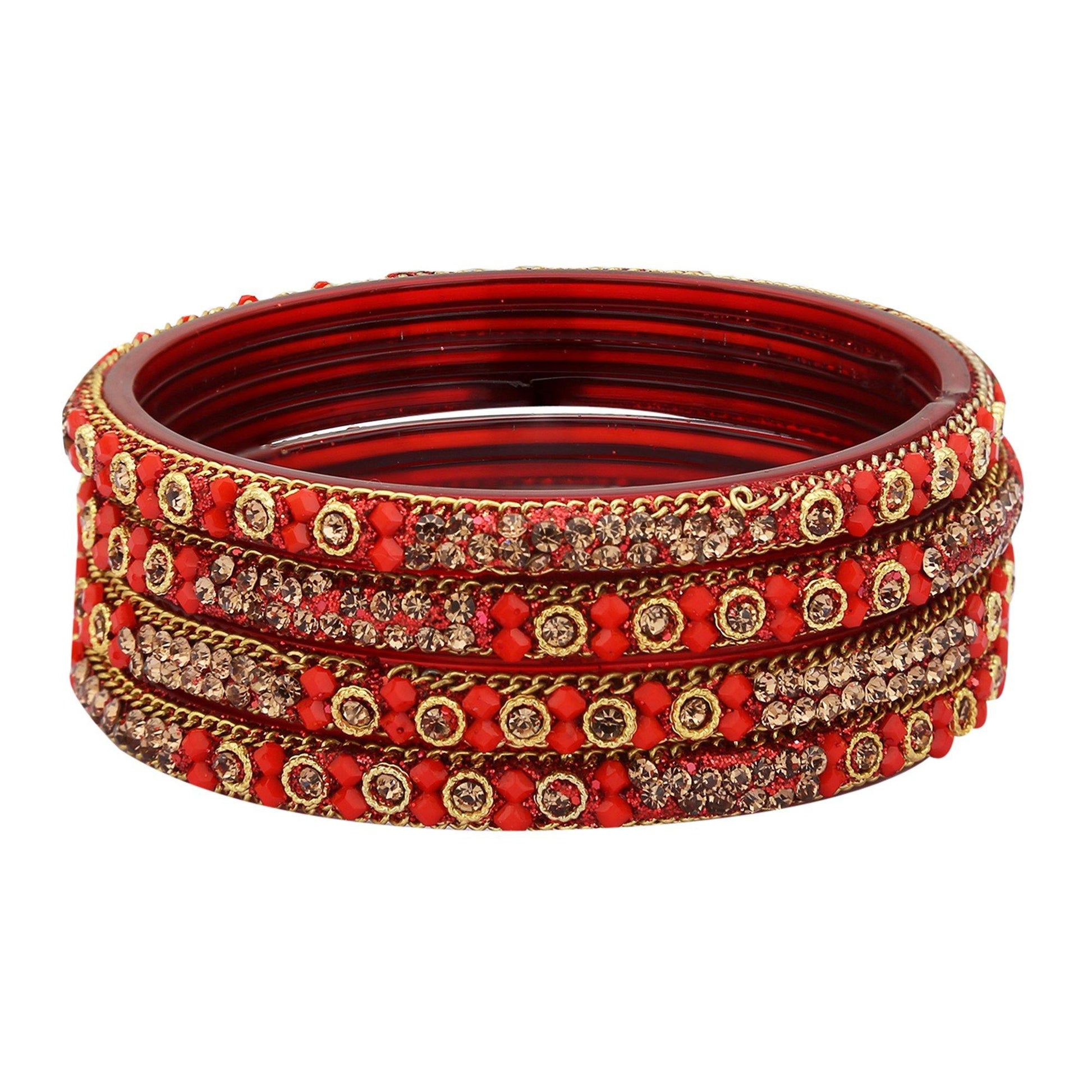 Sukriti Handcrafted Glossy Zircon Crystal Glass Red Bangles for