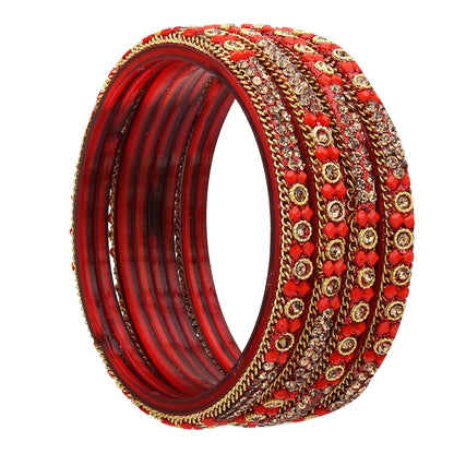 sukriti handcrafted glossy zircon crystal glass red bangles for women – set of 4