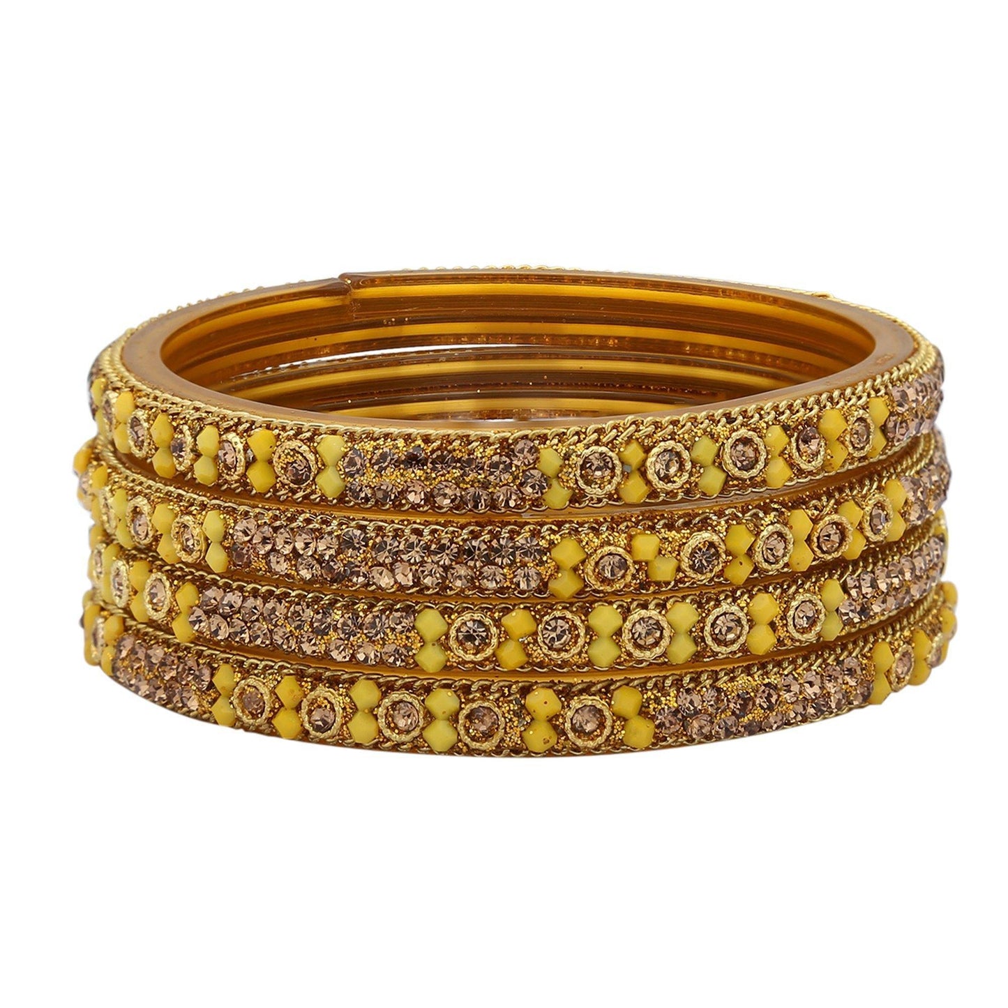 sukriti handcrafted glossy zircon crystal glass yellow bangles for women – set of 4
