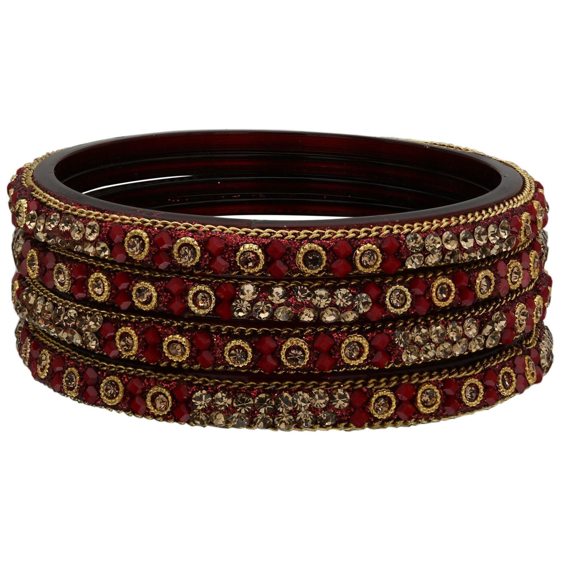 Sukriti Handcrafted Glossy Zircon Crystal Maroon Glass Bangles for Women – Set of Maroon