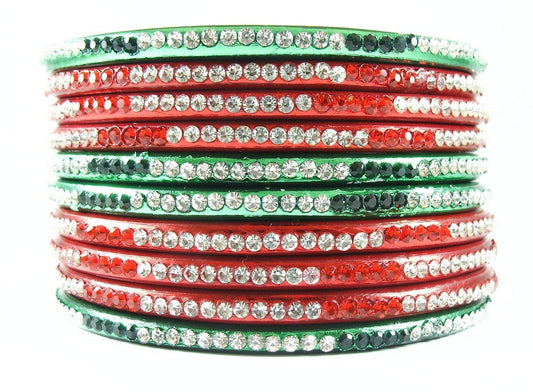 sukriti handcrafted red-green lac bangles for women - set of 10