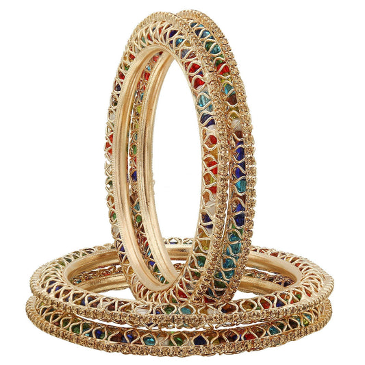 sukriti indian beautiful gold plated royal multigold bangadi bangles for women & girls - set of 4