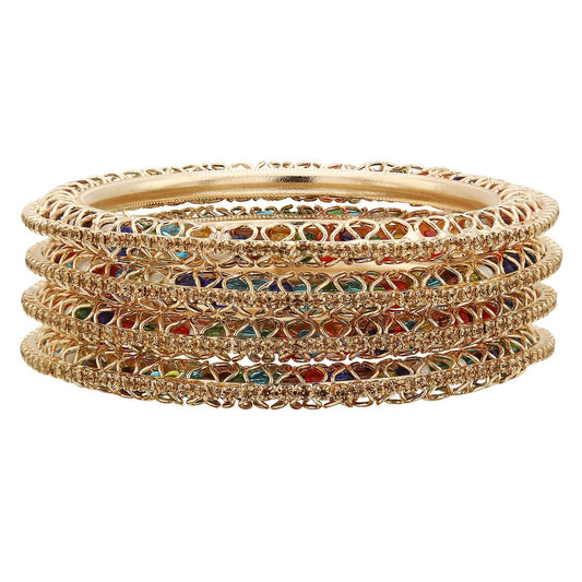 sukriti indian beautiful gold plated royal multigold bangadi bangles for women & girls - set of 4