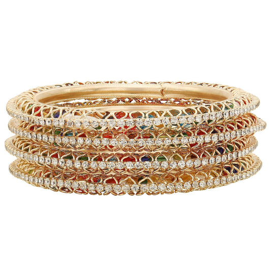 sukriti indian beautiful gold plated royal multiwhite bangadi bangles for women & girls - set of 4