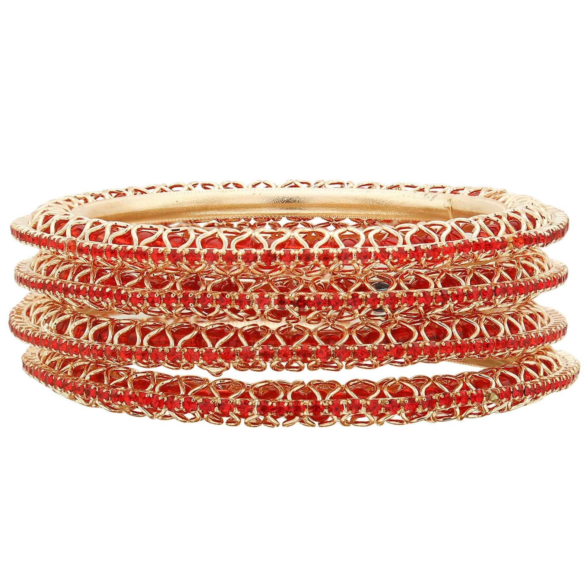 sukriti indian beautiful gold plated royal red bangadi bangles for women & girls - set of 4
