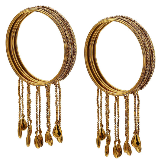 sukriti indian bridal gold plated latkan tassels bangles party wear for women & girls - set of 4