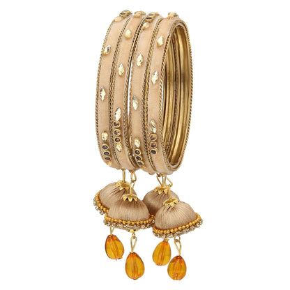 sukriti indian designer silk thread tassel latkan velvet gold bangle for girls & women–set of 4