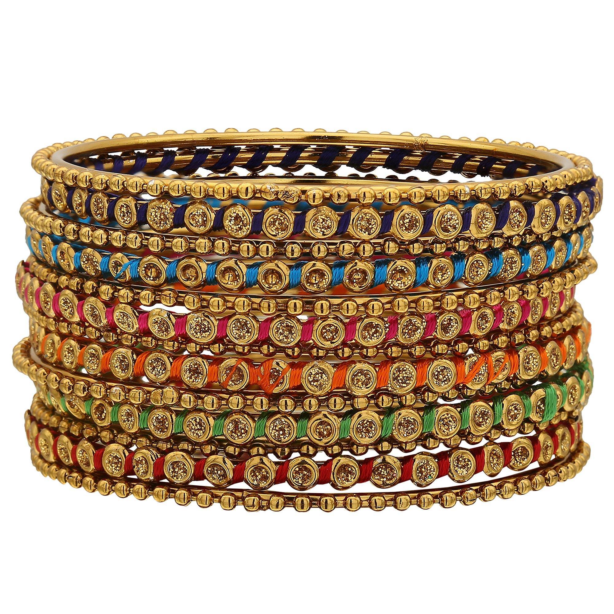 silk thread bangles with multi color Kundan