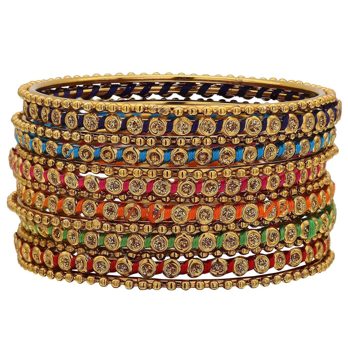 sukriti indian designer stylish silk thread bracelet bangle jewelry for girls & women - set of 13
