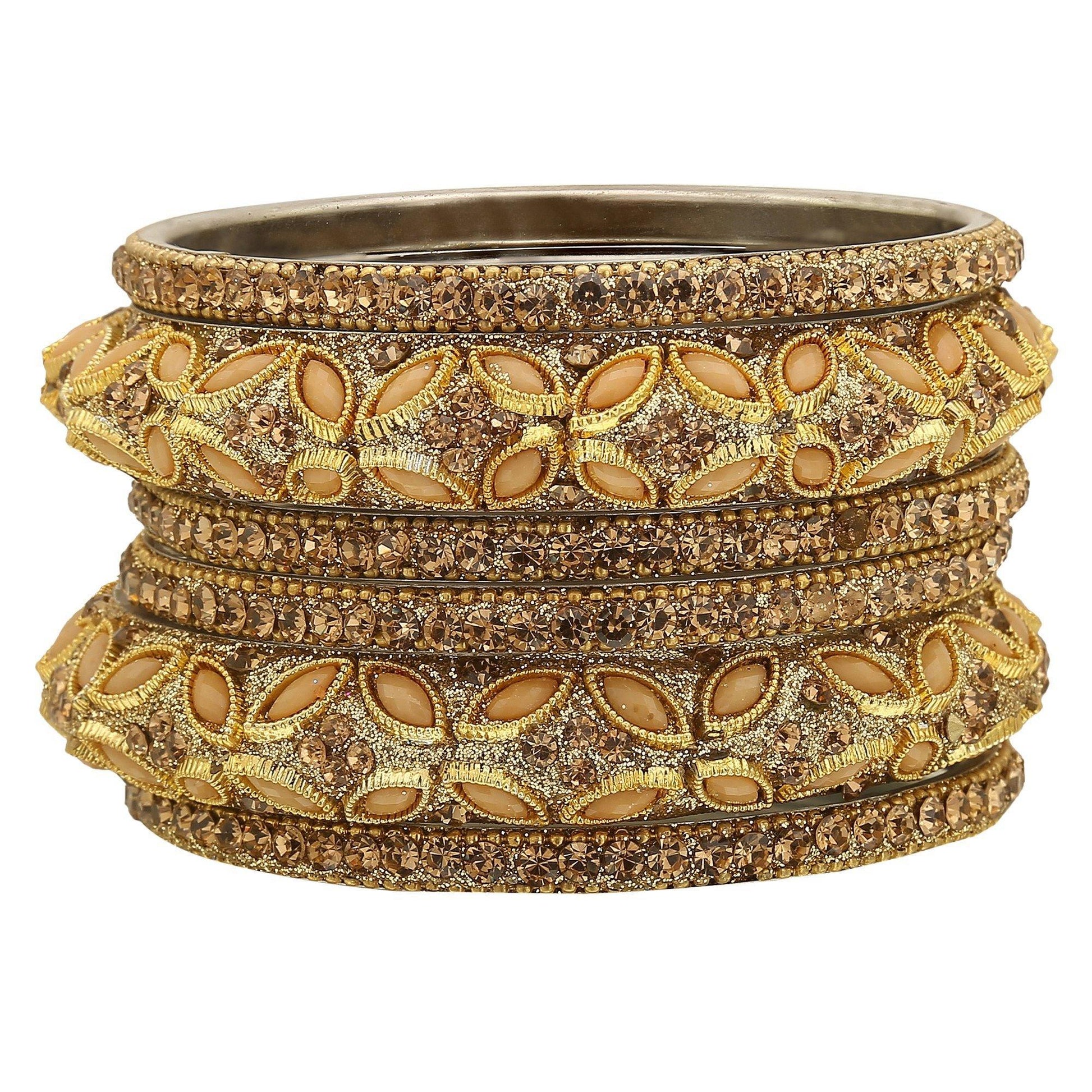 sukriti indian designer wedding brass gold bangles bollywood jewelry for women - set of 6