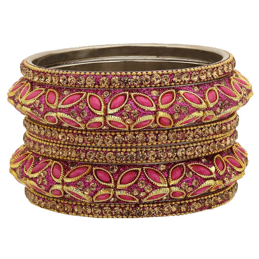 sukriti indian designer wedding brass magenta bangles bollywood jewelry for women - set of 6