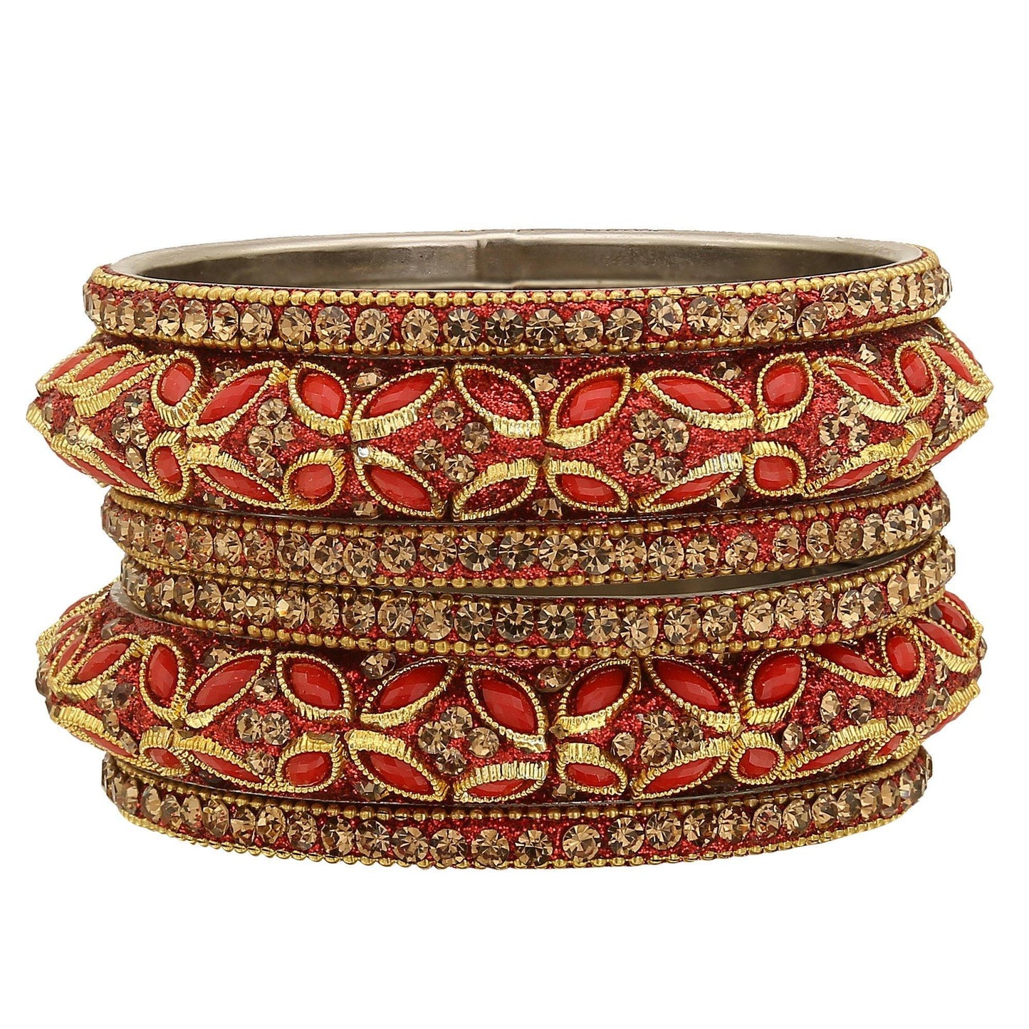 sukriti indian designer wedding brass red bangles bollywood jewelry for women - set of 6