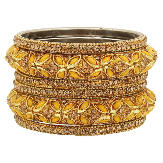 sukriti indian designer wedding brass yellow bangles bollywood jewelry for women - set of 6