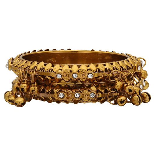 sukriti indian ethnic gold tone ghungroo gold bangles bollywood jewelry for women & girls - set of 2