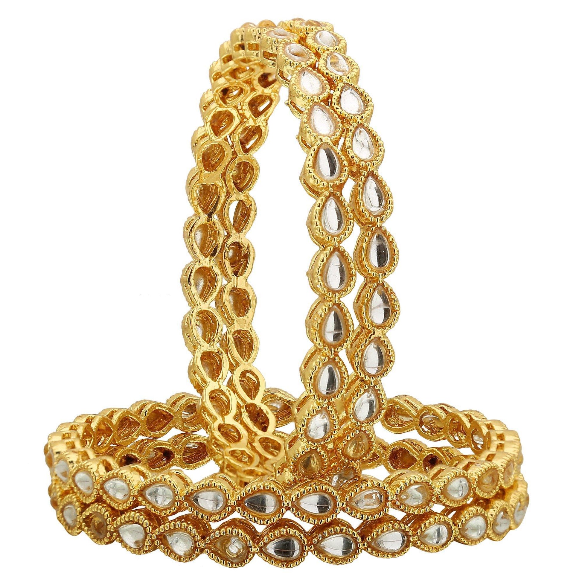 sukriti indian ethnic royal gold plated kundan bangles wedding jewelry for women & girls - set of 4