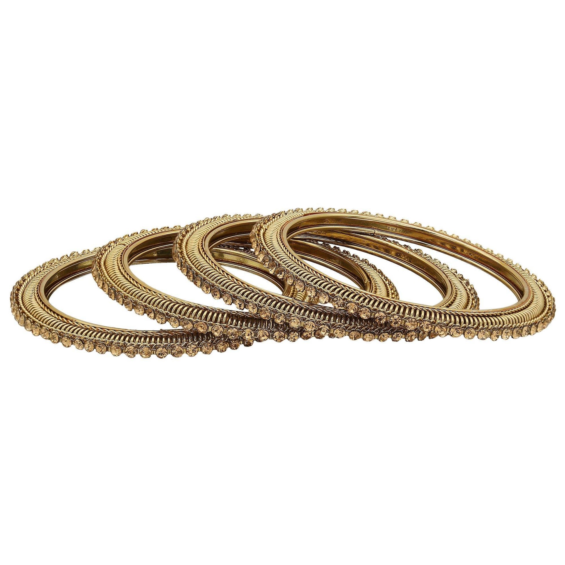 sukriti indian handcrafted gold tone gold bangles party wear jewelry for women & girls - set of 4