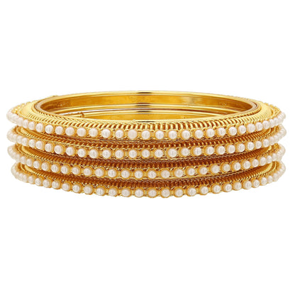 sukriti indian handcrafted gold tone moti bangles party wear jewelry for women & girls - set of 4