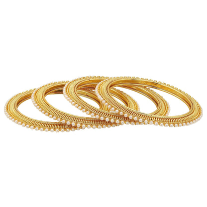 sukriti indian handcrafted gold tone moti bangles party wear jewelry for women & girls - set of 4