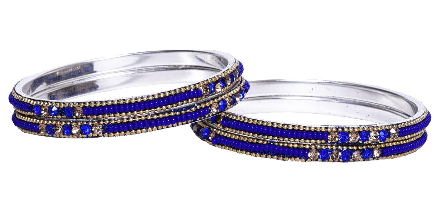 sukriti indian party wear ethnic blue brass bangles for women - set of 4