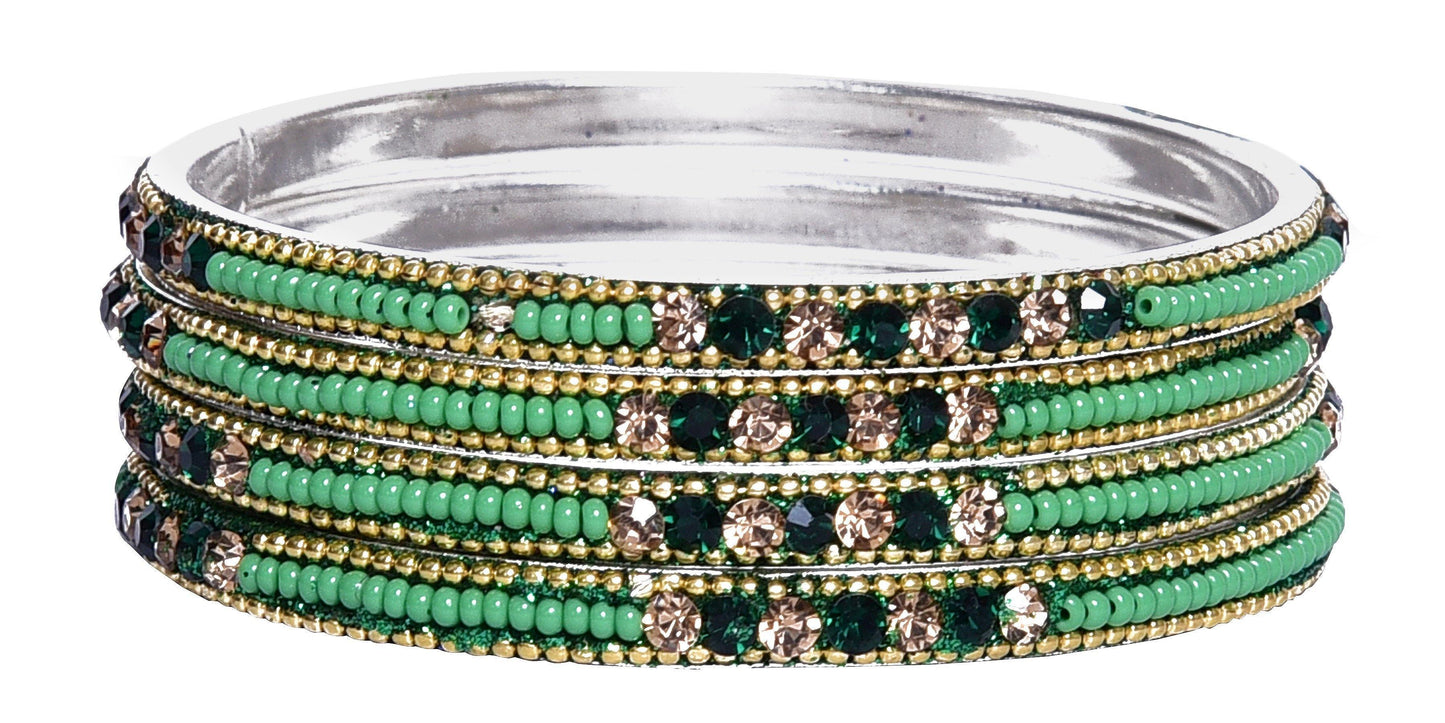 sukriti indian party wear ethnic dark green brass bangles for women - set of 4