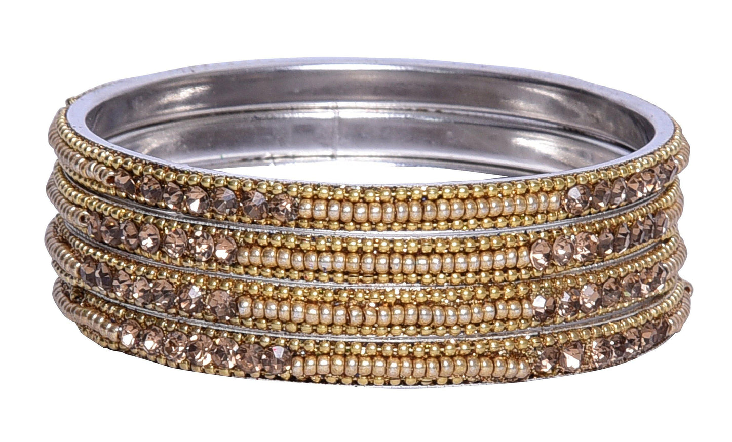 sukriti indian party wear ethnic gold brass bangles for women - set of 4