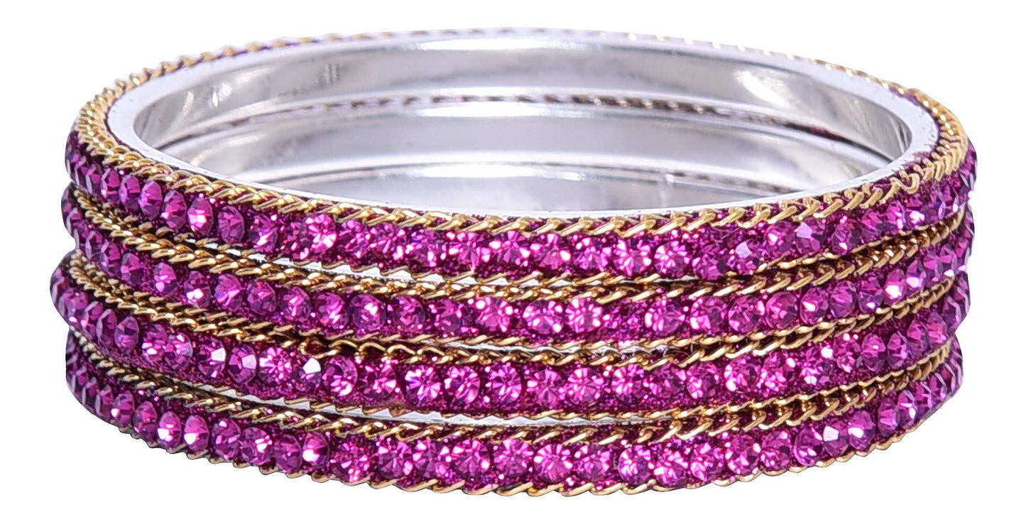 sukriti indian party wear ethnic magenta brass bangles for women - set of 4