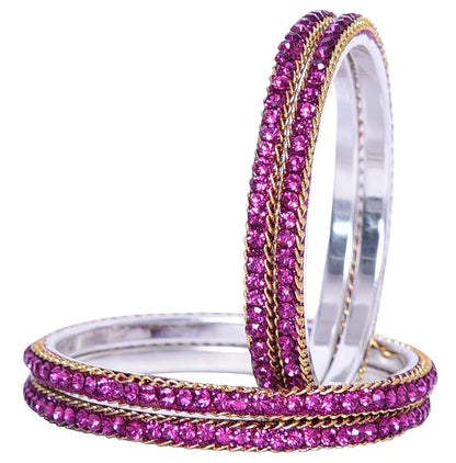 sukriti indian party wear ethnic magenta brass bangles for women - set of 4