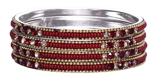sukriti indian party wear ethnic maroon brass bangles for women - set of 4