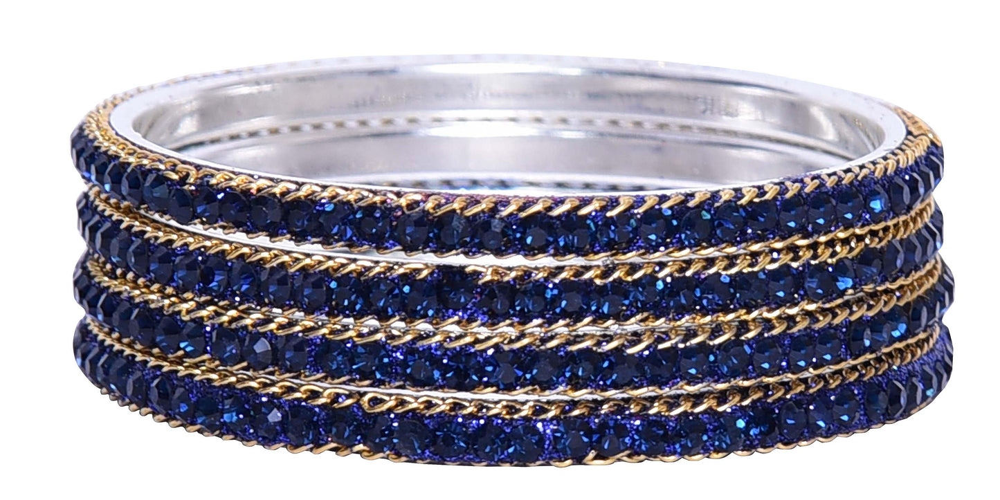 sukriti indian party wear ethnic navy blue brass bangles for women - set of 4