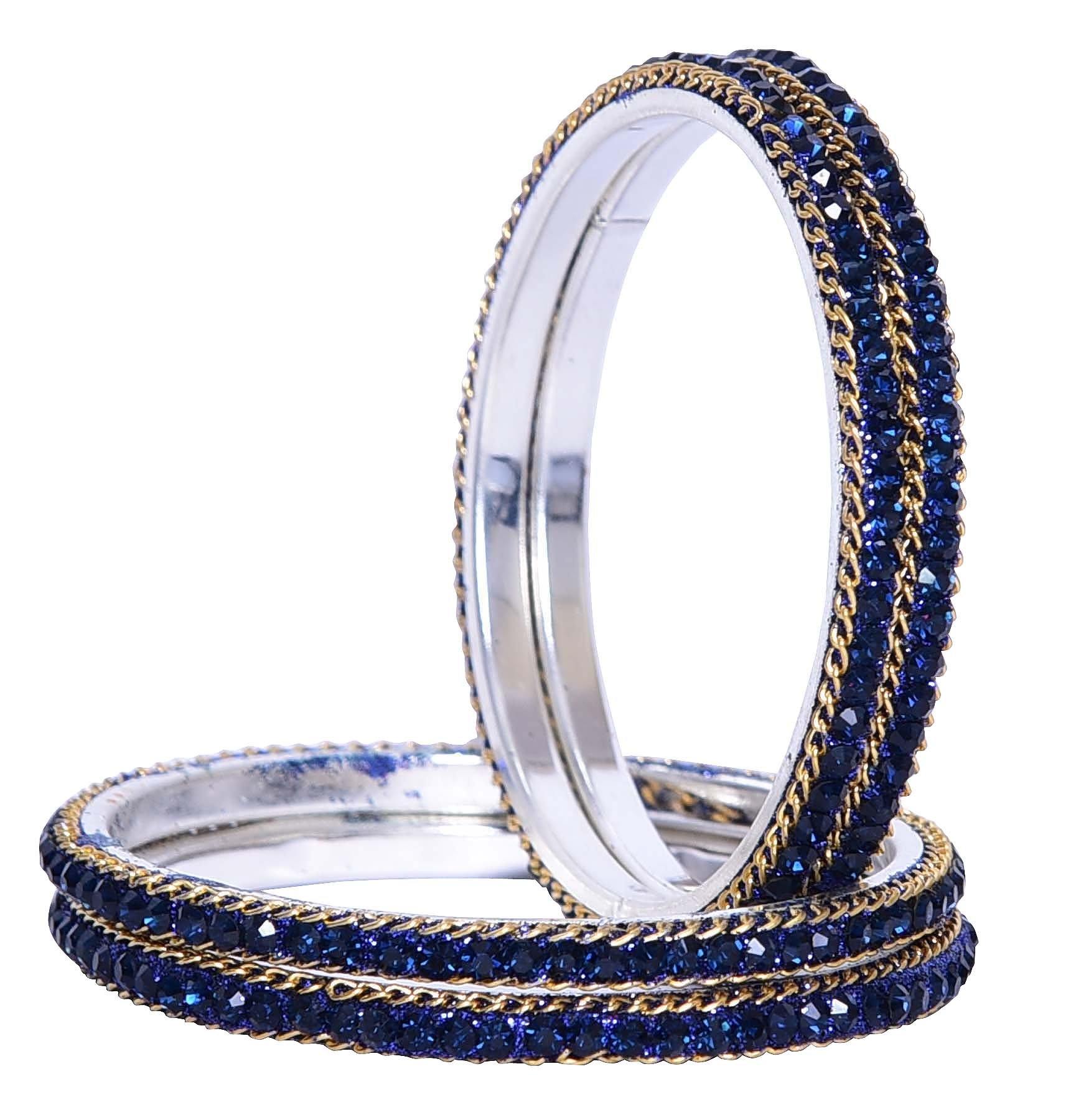 sukriti indian party wear ethnic navy blue brass bangles for women - set of 4