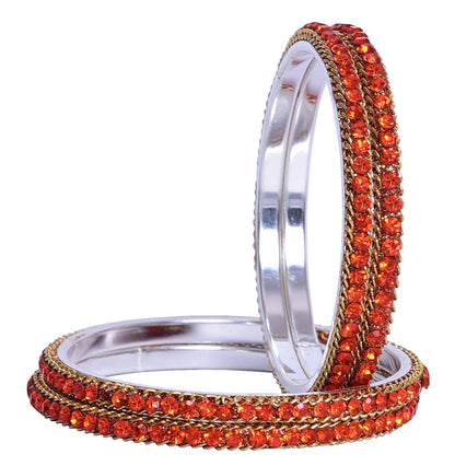 sukriti indian party wear ethnic orange brass bangles for women - set of 4