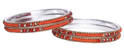 sukriti indian party wear ethnic orange brass bangles for women - set of 4