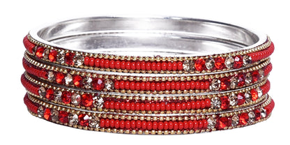 sukriti indian party wear ethnic red brass bangles for women - set of 4