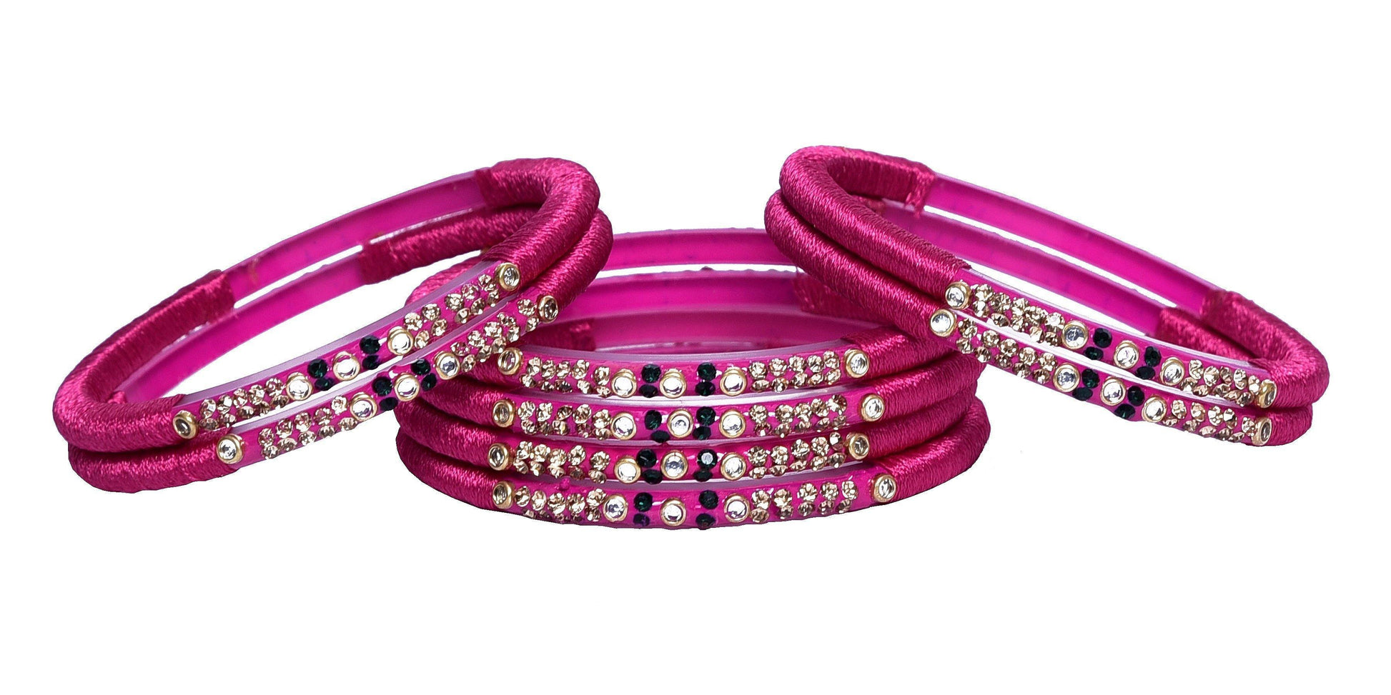 sukriti indian party wear magenta silk thread acrylic bangles for girls, women - set of 8