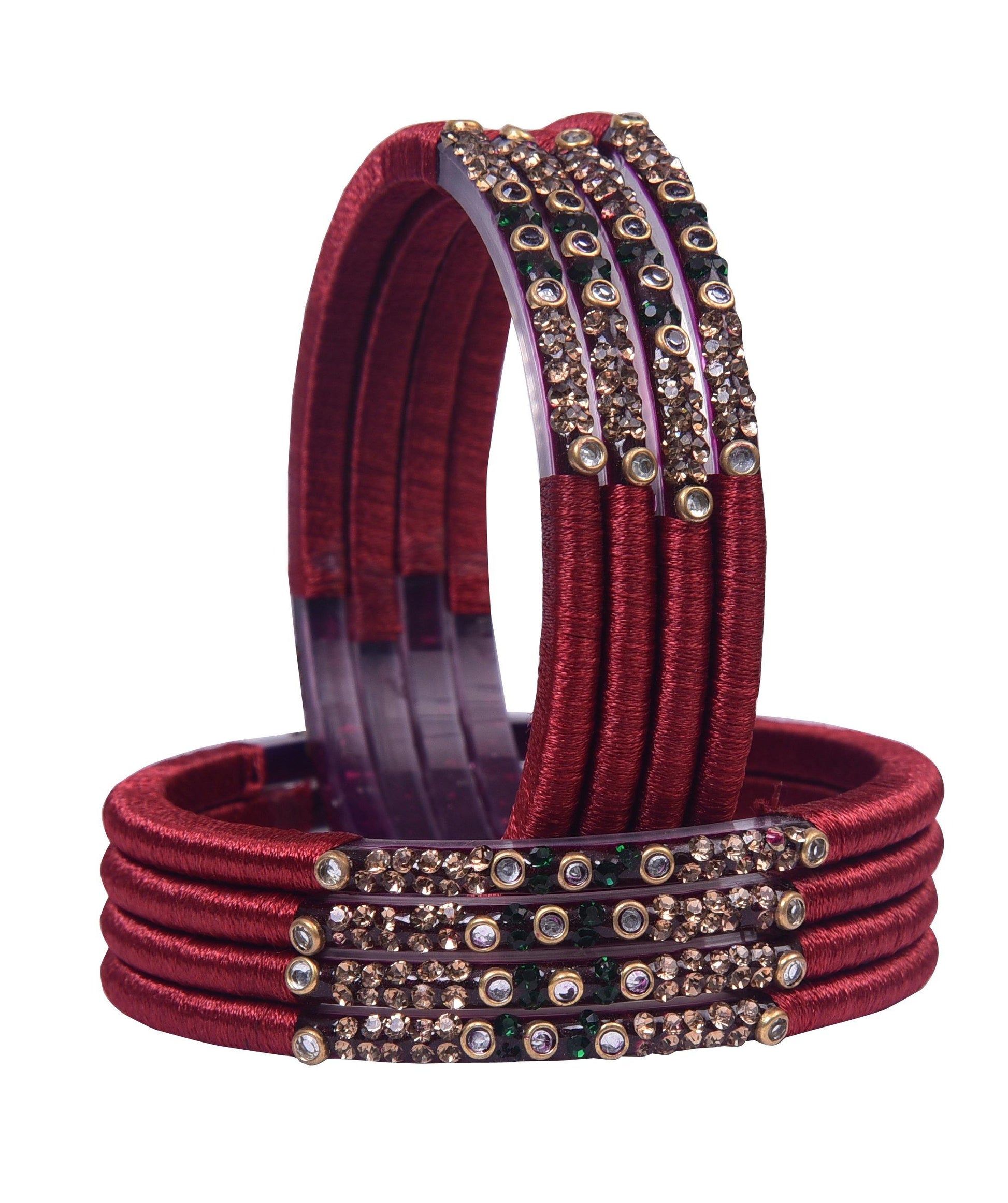sukriti indian party wear maroon silk thread bangles for women - set of 8