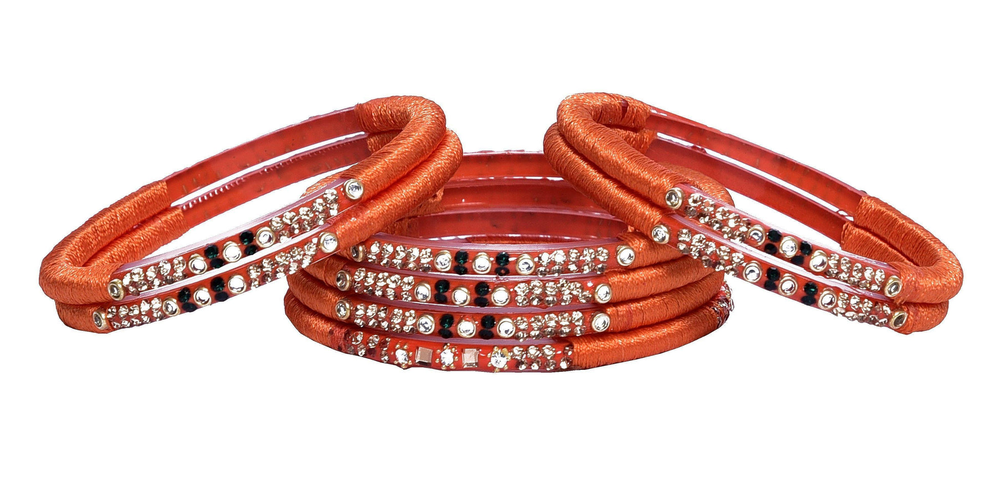 sukriti indian party wear orange silk thread acrylic bangles for girls, women - set of 8