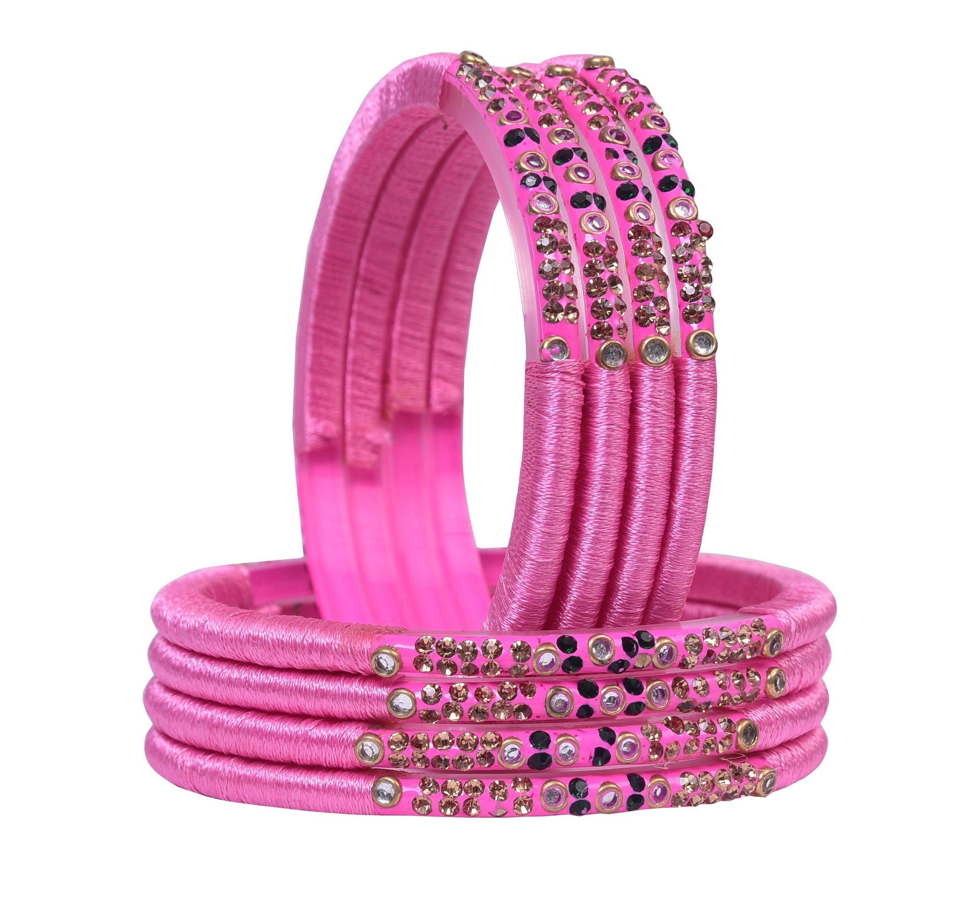sukriti indian party wear pink silk thread bangles for women - set of 8