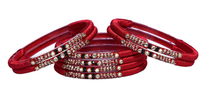 sukriti indian party wear red silk thread acrylic bangles for girls, women - set of 8