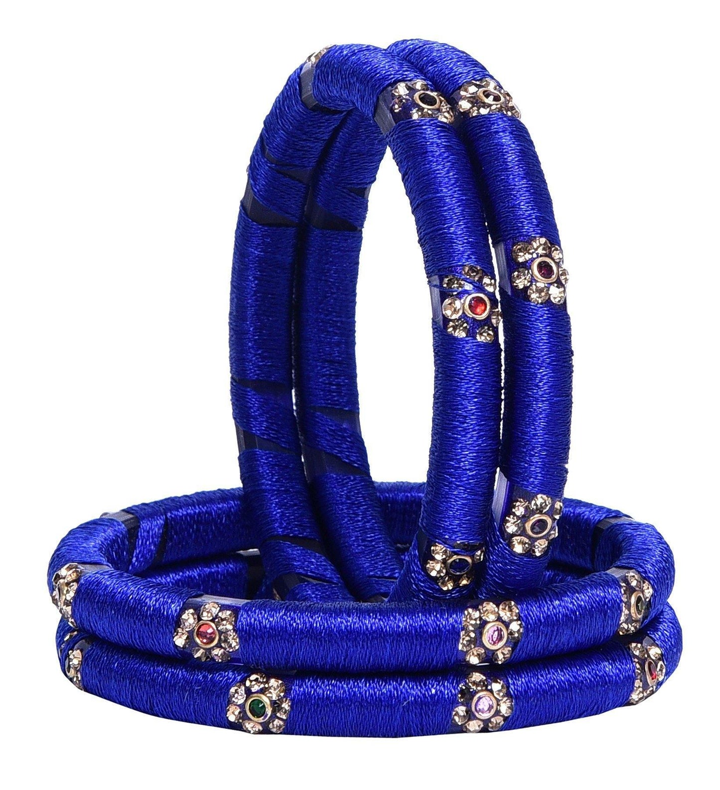 sukriti indian party wear silk thread acrylic blue bangles for girls, women - set of 4
