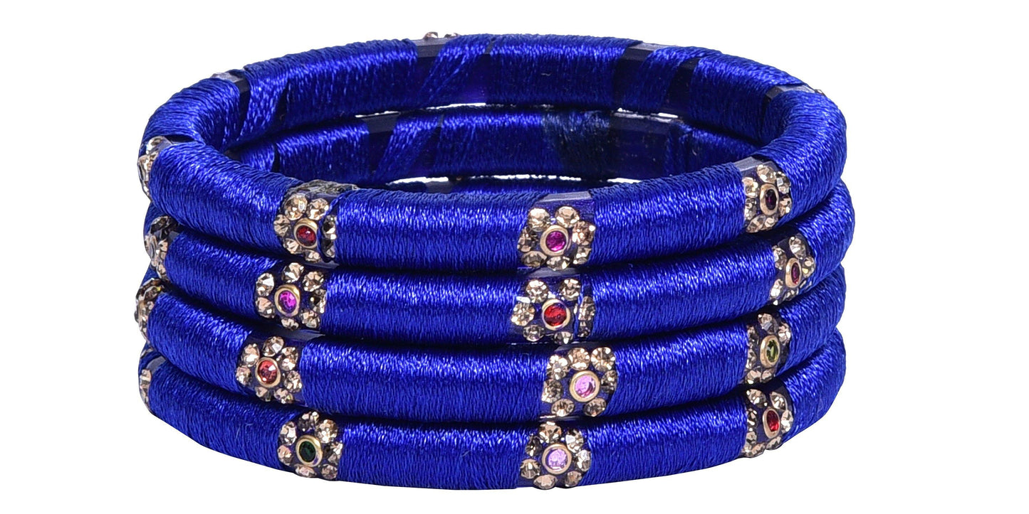 sukriti indian party wear silk thread acrylic blue bangles for girls, women - set of 4