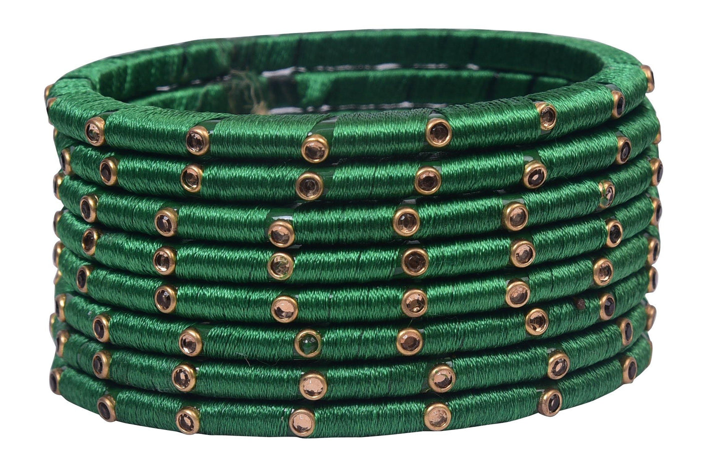 sukriti indian party wear silk thread acrylic green bangles for girls, women - set of 8
