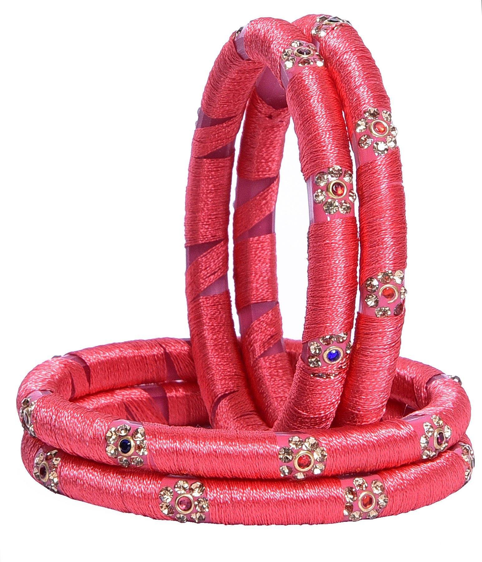 sukriti indian party wear silk thread acrylic pink bangles for girls, women - set of 4